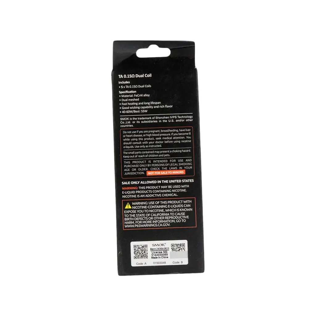 SMOK TA TANK REPLACEMENT COIL - 5PK OHMS: DUAL COIL 0.15 OHMS