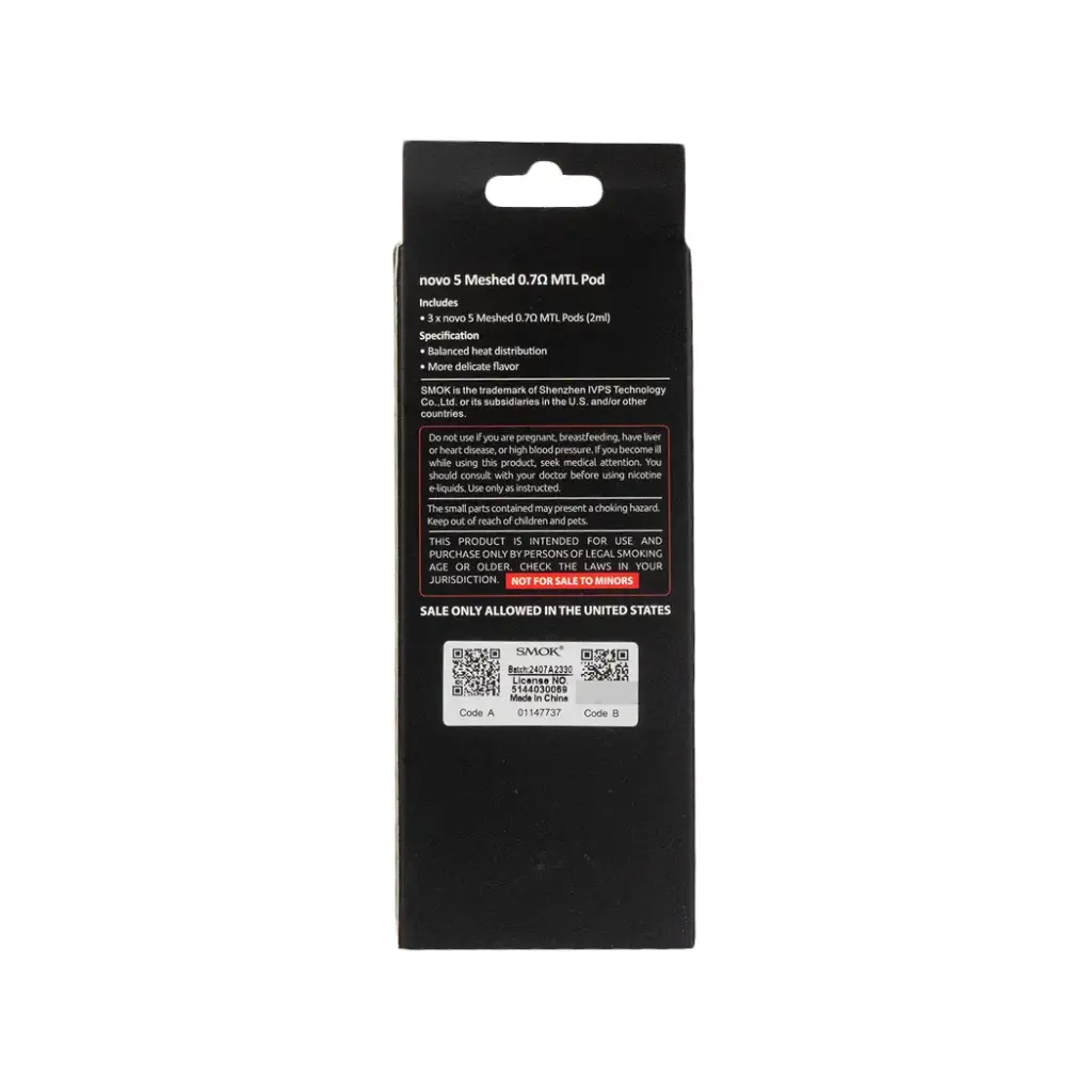 SMOK NOVO 5 REPLACEMENT POD CARTRIDGE - 3PK RESISTANCE: MTL MESH 0.7 OHMS