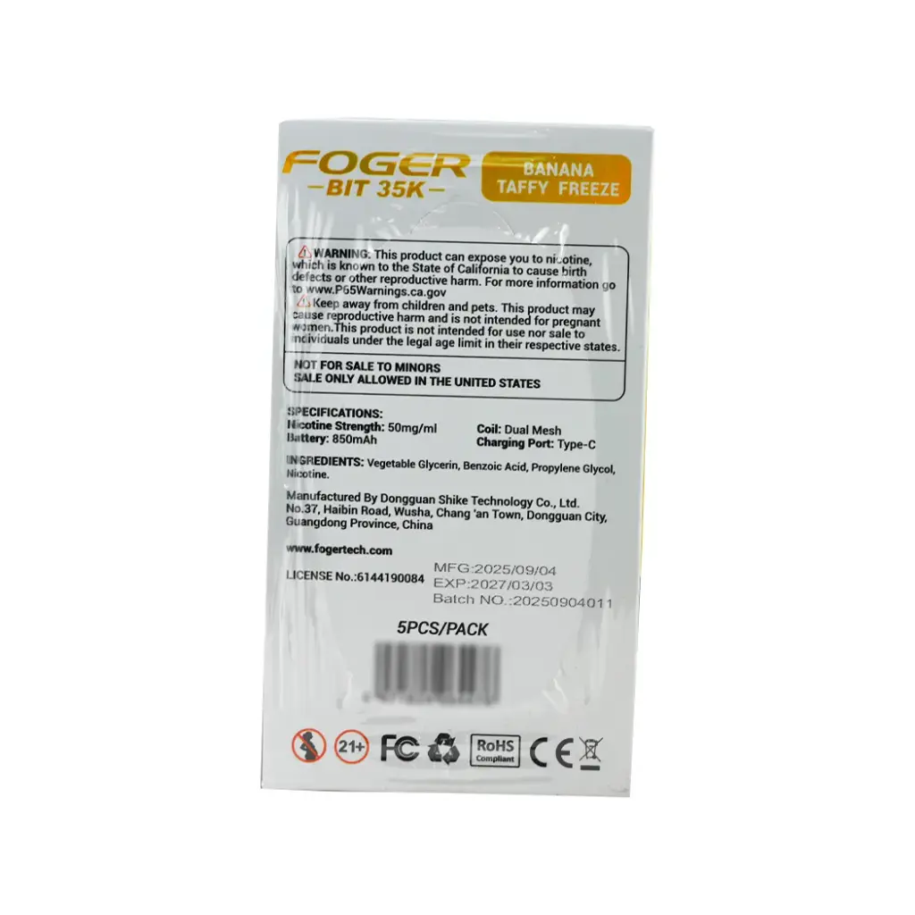 FOGER 5PK BIT 5% DISPOSABLE 35K PUFFS