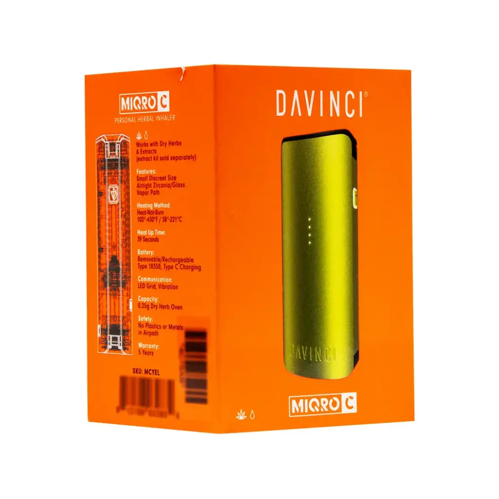 DAVINCI MIQRO-C VAPORIZER FOR DRY HERB AND CONCENTRATE YELLOW 1 BOX